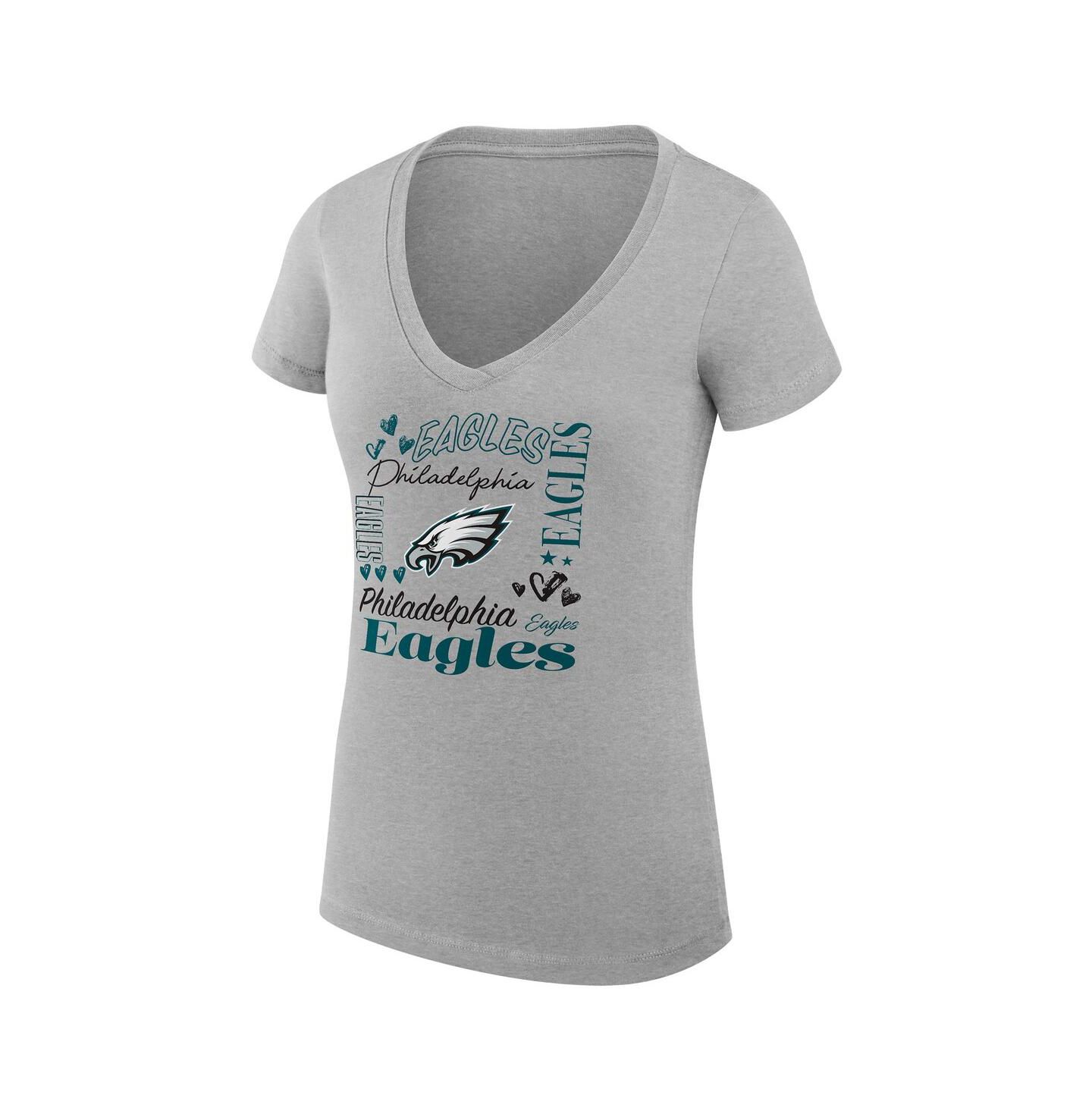 Женская футболка G-III 4Her by Carl Banks Heather Gray Philadelphia Eagles Super-Slim Fit Lightweight Collage Team V-Neck — фото 2