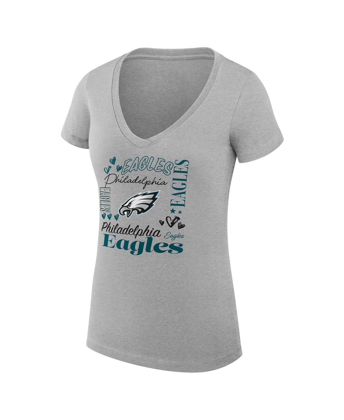G-iii 4her By Carl Banks Women's Heather Gray Philadelphia Eagles Super-slim Fit Lightweight Collage Team V-neck T-shirt In Gray