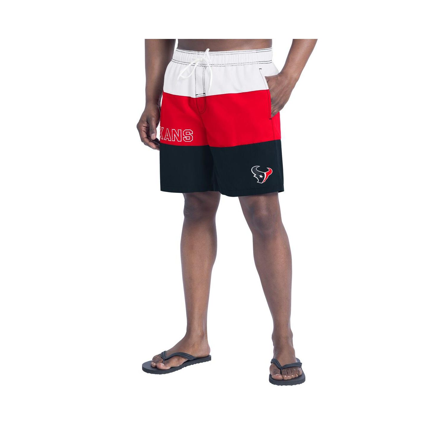 Men's Navy/Red Houston Texans Sunrise Volley Swim Shorts