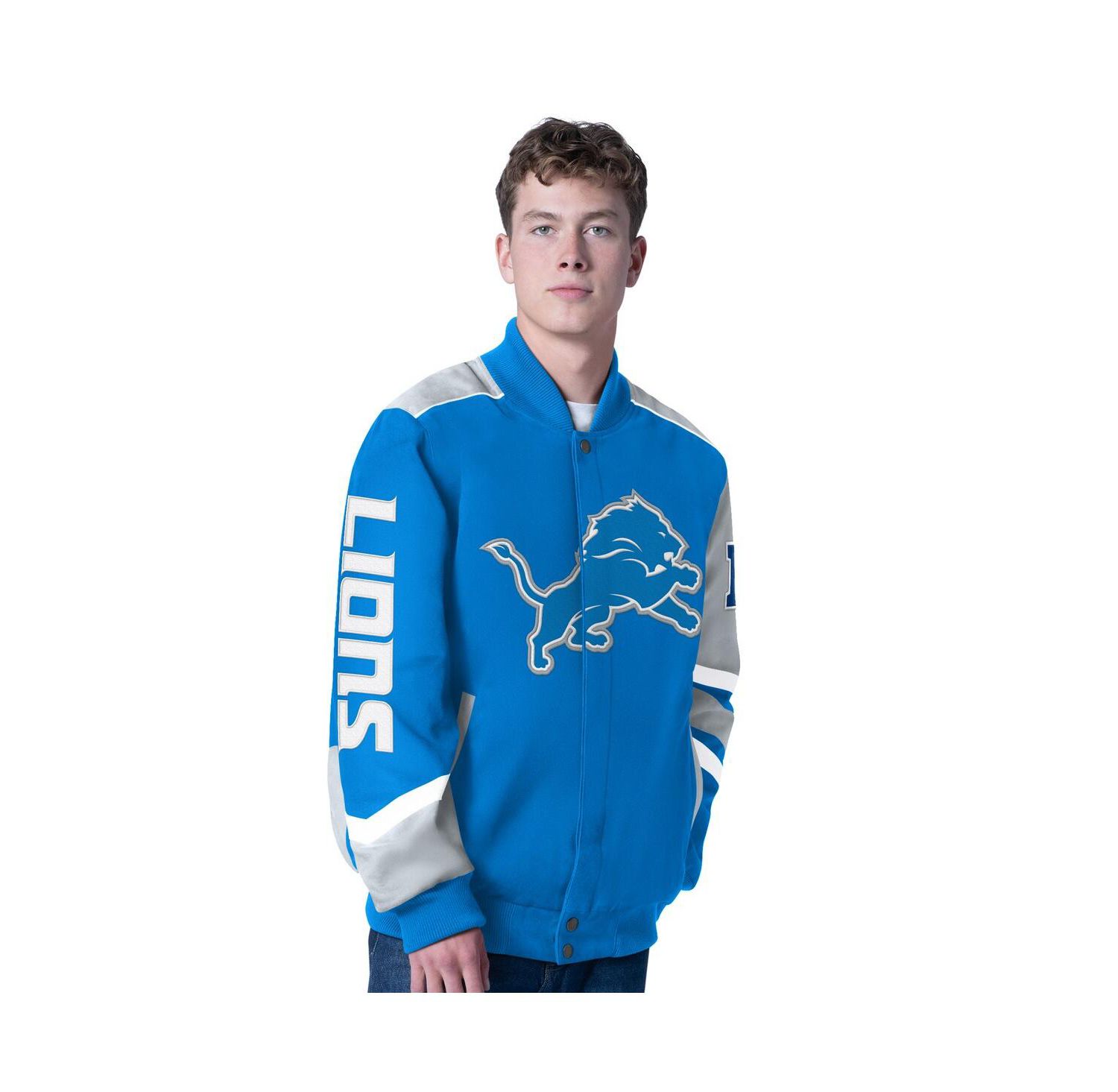 Men's Blue Detroit Lions Prime Time Full-Zip Racing Jacket