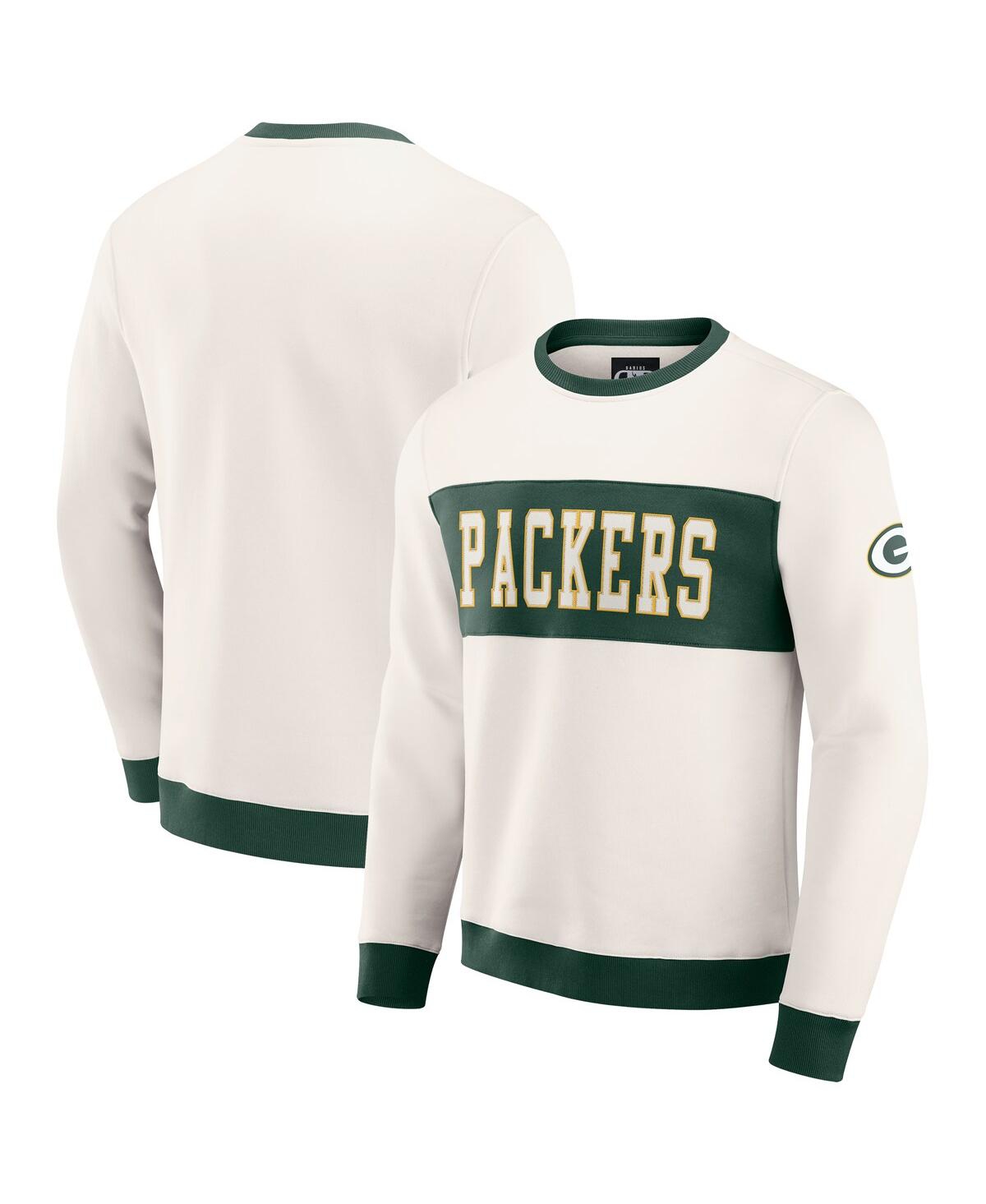 Darius Rucker Collection by Fanatics Men's Cream Green Bay Packers Color Block Crewneck Sweatshirt