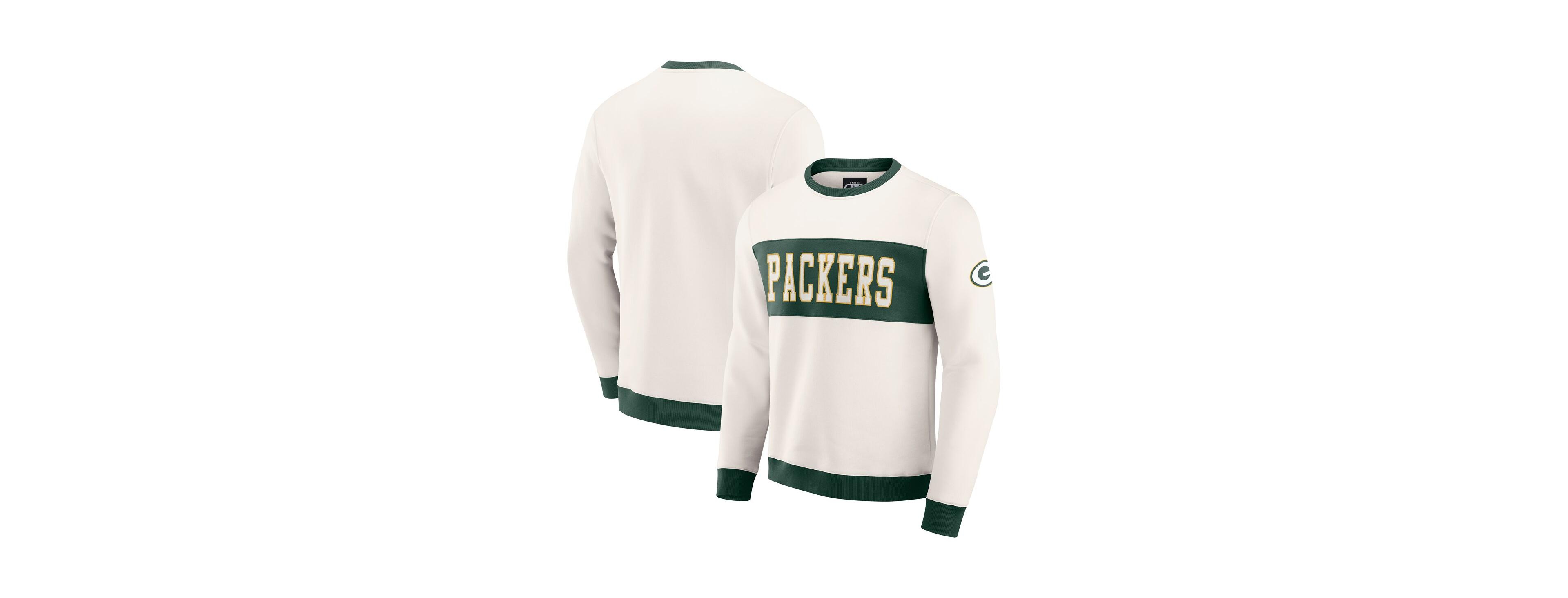 Darius Rucker Collection by Fanatics Men's Cream Green Bay Packers Color Block Crewneck Sweatshirt