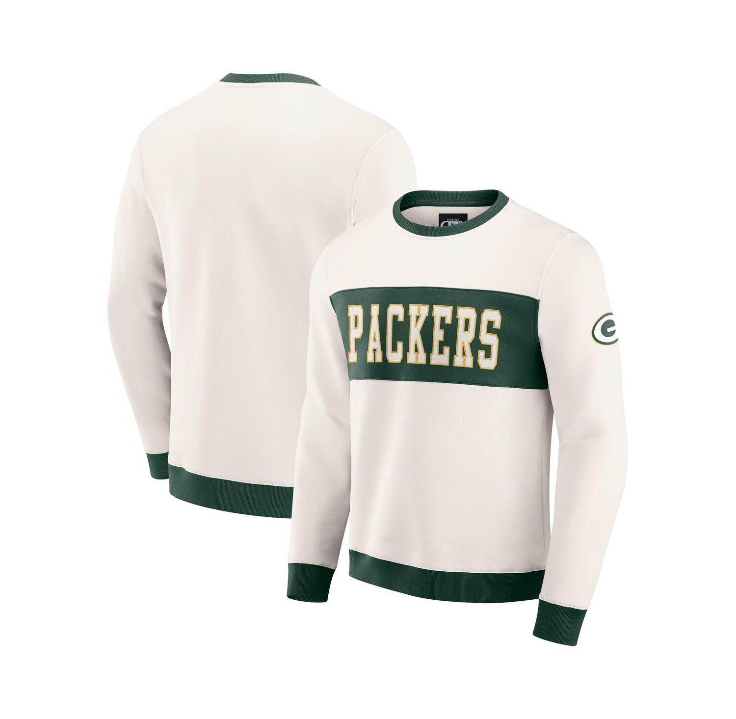 Darius Rucker Collection by Men's Cream Green Bay Packers Color Block Crewneck Sweatshirt