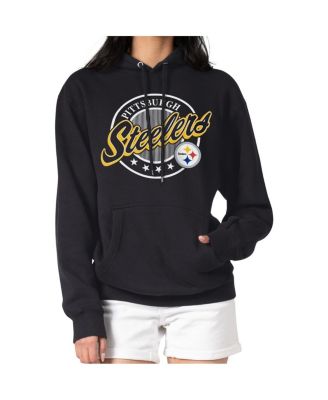G-III 4Her by Carl Banks - Women's Black Pittsburgh Steelers Pinstripe Circle Fleece Pullover Hoodie