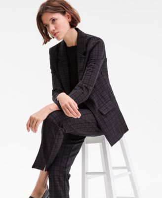 Los Angeles Women's Plaid Jacquard Knit Boyfriend Blazer, Sleeveless Rib-Knit Top & Gemma Plaid Jacquard Knit Pants