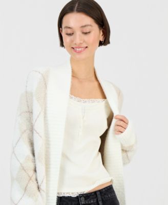Juniors' Open-Front Eyelash Cardigan