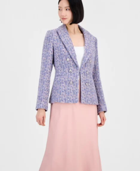 Petite Double-Breasted Blazer - Blue Rose