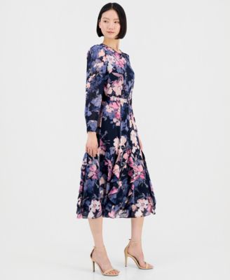 Women&#39;s Floral Long-Sleeve Ruffled Dress
