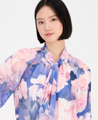 Women&#39;s Tie-Neck Blouson-Sleeve Blouse