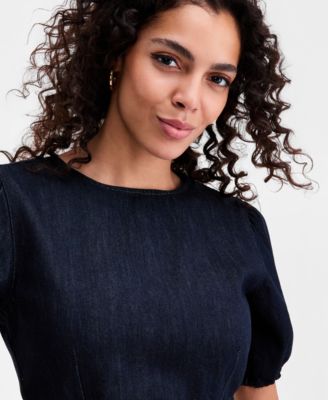 Women's Cropped Puffed-Sleeve Top