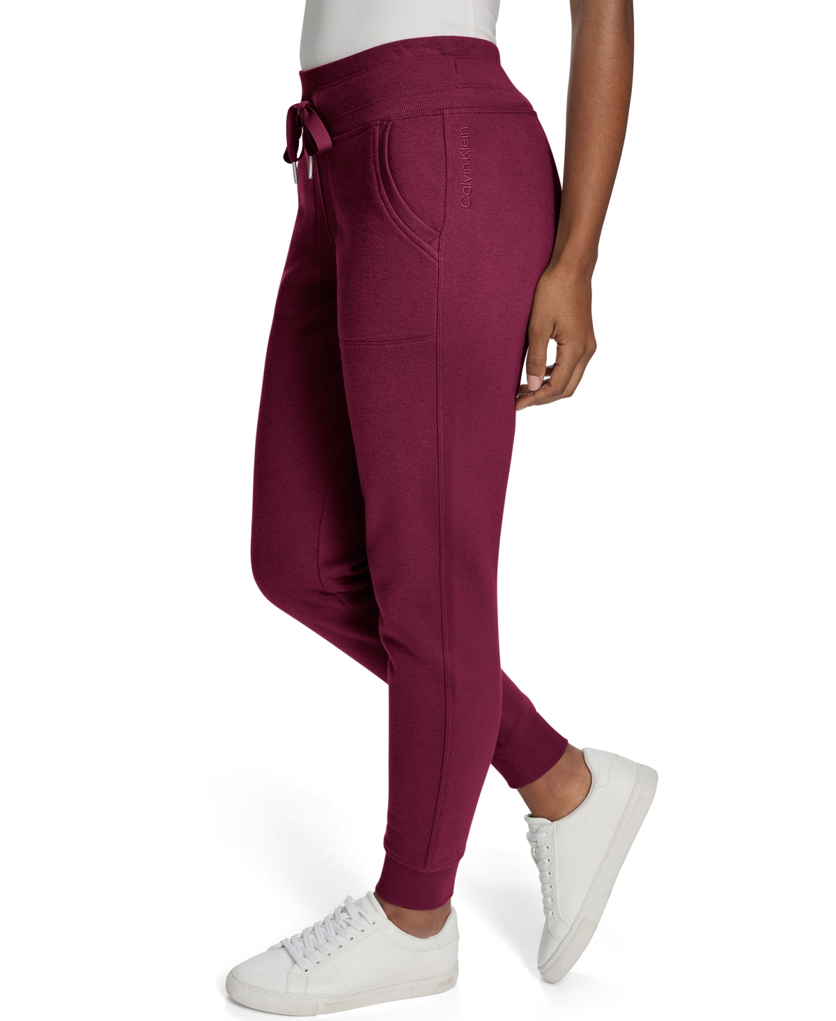 Calvin Klein Rib Trim Fleece Joggers In Burgundy