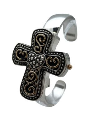 Two Tone Cross Shape Bangle Women Watch