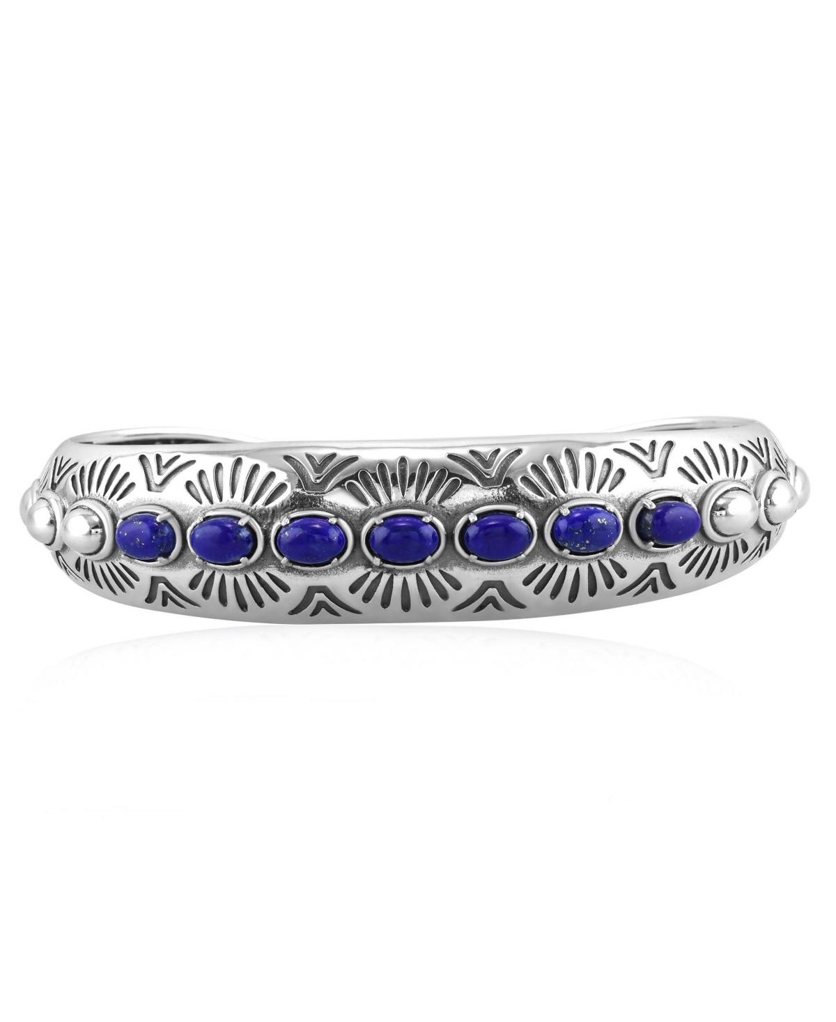 American West Jewelry Sterling Silver Lapis Gemstone Textured Cuff Bracelet
