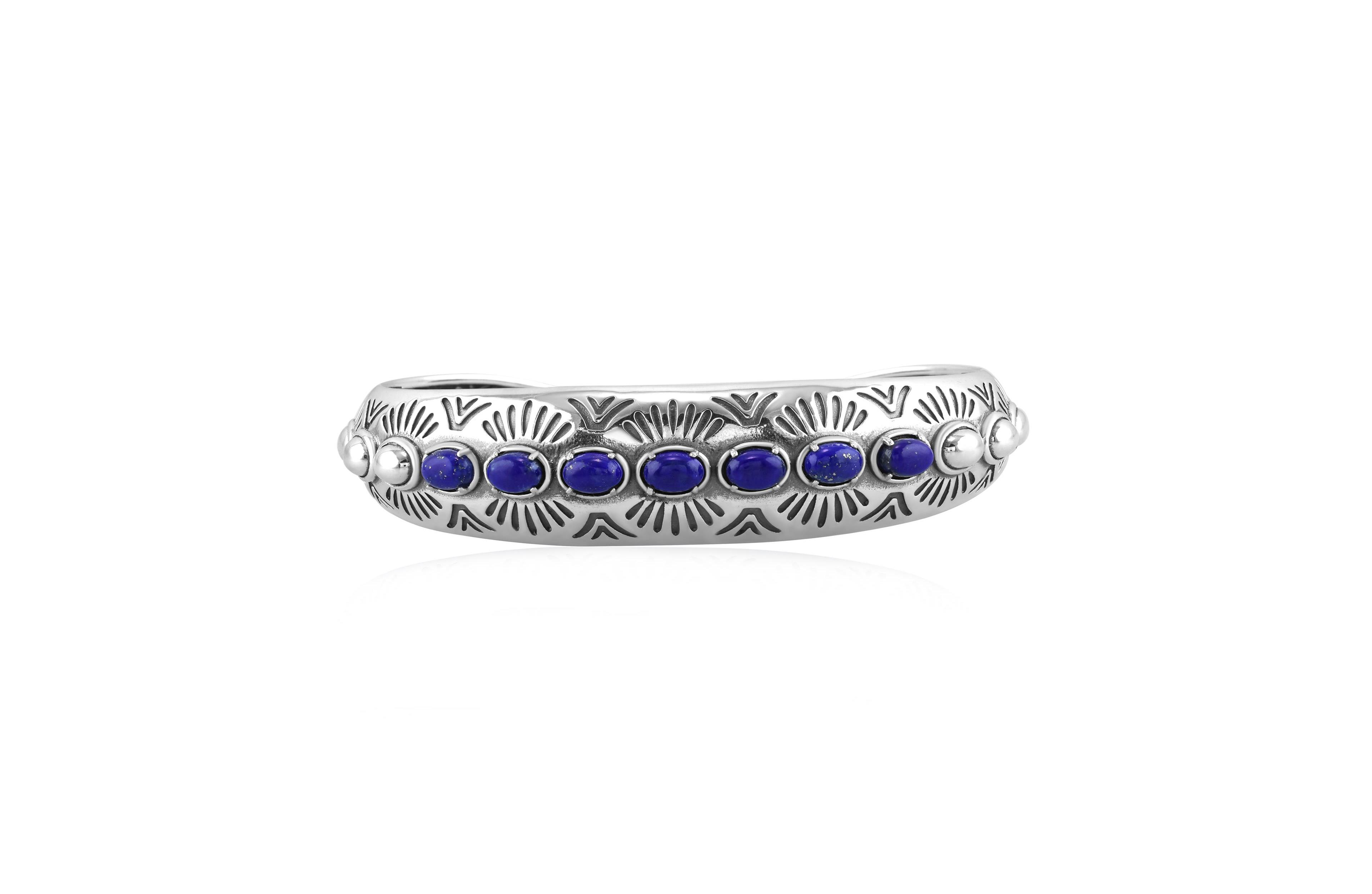 American West Jewelry Sterling Silver Lapis Gemstone Textured Cuff Bracelet, Size Small