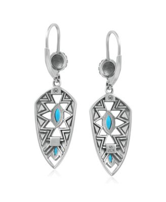Sterling Silver Marquise Kingman Turquoise Patterned Lever Back Earrings
