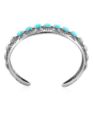 Sterling Silver Sleeping Beauty Turquoise Gemstone Textured Cuff Bracelet, Size Large