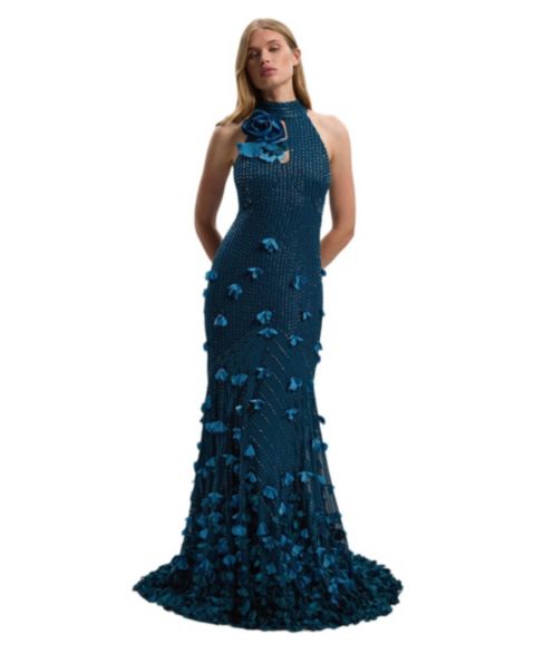 Женское платье Karen Millen Petite Woven Maxi Rosette, цвет: Бирюзовый