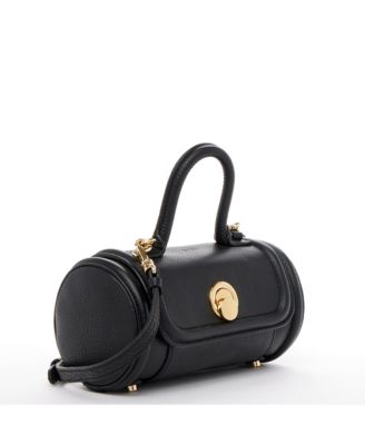 Women s Top Handle Leather Crossbody Bag Convertible Cylinder Shoulder Bag & Evening Purse with Gold Hardware and Detachable strap