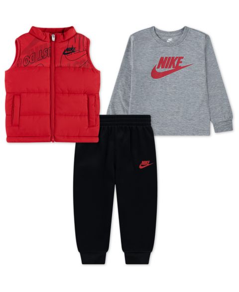 Комплект Nike Sportswear Crewneck T-Shirt, Vest and Pants, 3-Piece Set для мальчиков-малышей, цвет: Чёрный / Красный