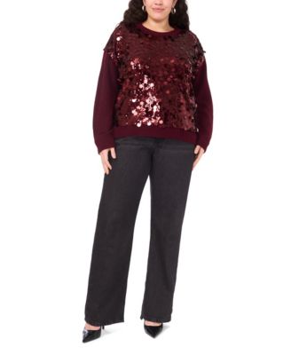 Plus Size Crewneck Paillette Sequin Long-Sleeve Sweater