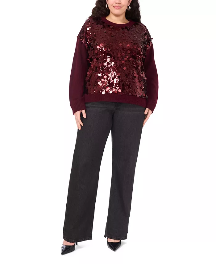 Plus Size Crewneck Paillette Sequin Long-Sleeve Sweater - thumbnail 2