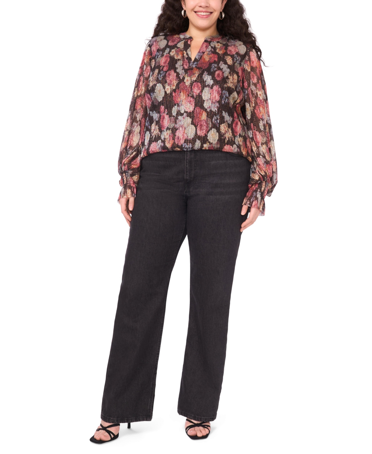 Vince Camuto Plus Long-Sleeve V-Neck Top