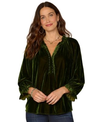 Democracy - Petite 3/4-Sleeve Pull-On Velvet Top