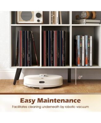 Large MDF Record Player Stand Cabinet with Built-In Power Outlet and Open Shelves