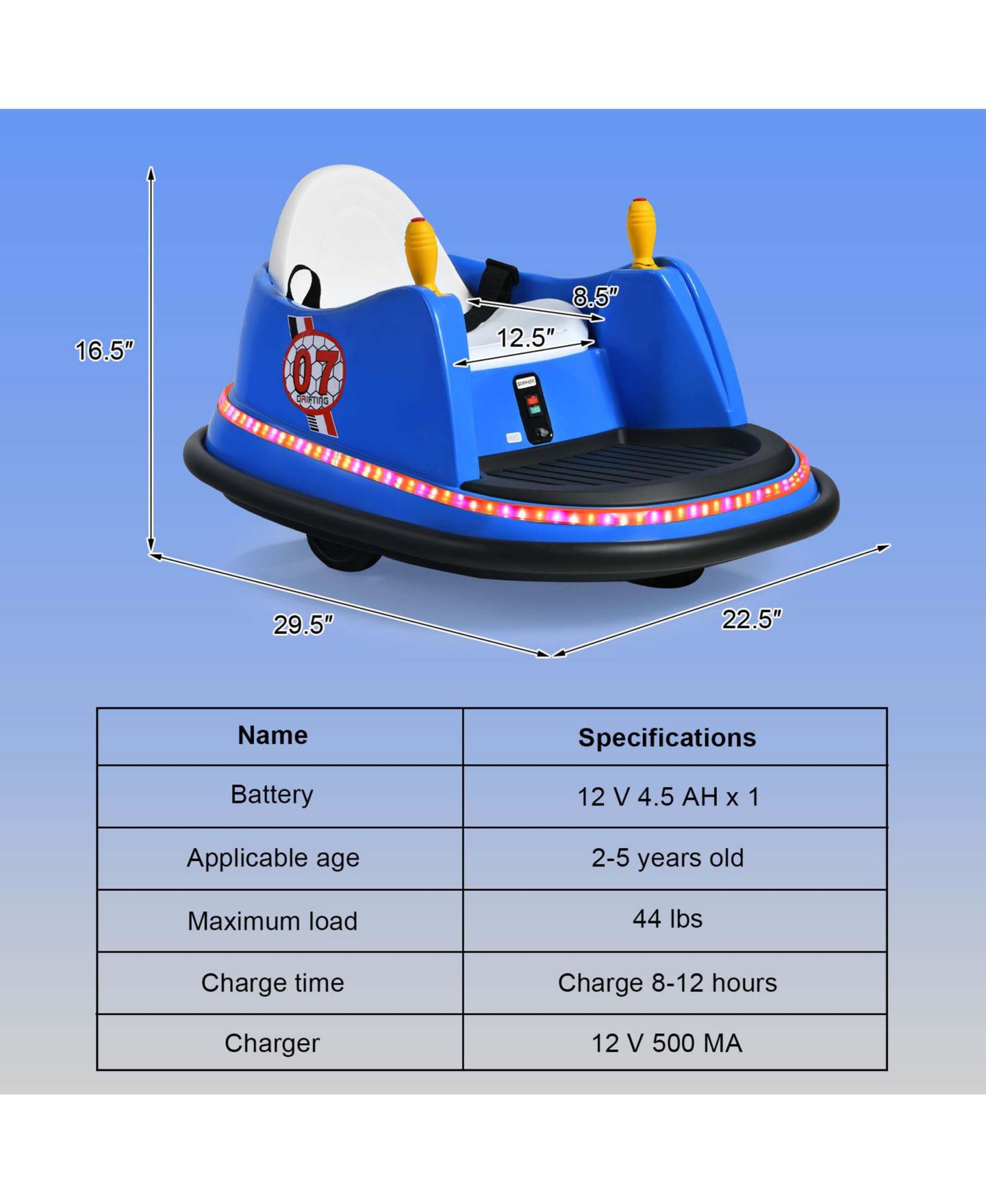 Детская игрушка Costway 12V 360° Spin Remote Control Ride-On Bumper Car, 44 lb. Capacity, Ages 2-5, цвет: Синий — фото 3