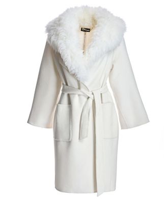 Women's Wool Blend Belted Trim Coat