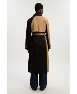 Women's Color Block Belted Tailored Trench Coat