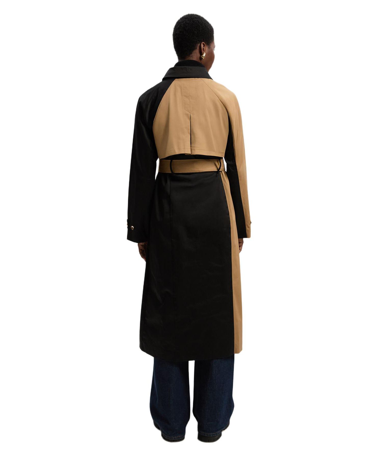 Women's Color Block Belted Tailored Trench Coat