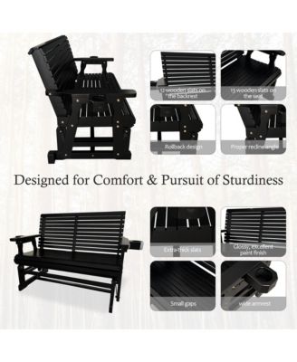 Patio Glider with Cup Holders, High Roll Back and Deep Contoured Seat,Heavy Duty 800 Lb