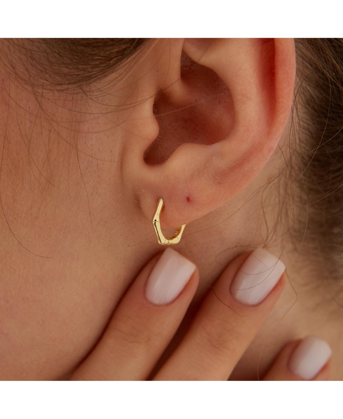 Bone Shape Hexagonal Huggie Hoop Earrings Sterling Silver