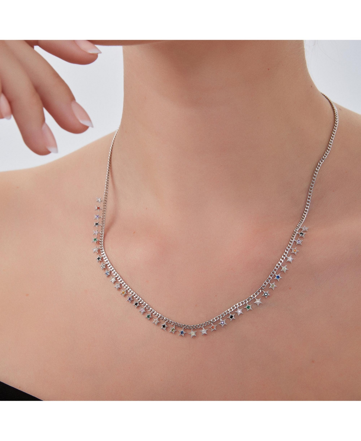 Rainbow Multiple Star Station Necklace Sterling Silver