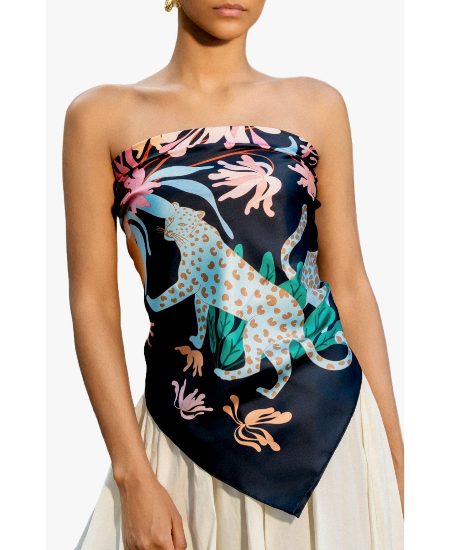 Jessie Zhao New York Double Sided Silk Scarf Night Jungle Gathering, цвет: Чёрный — фото 1