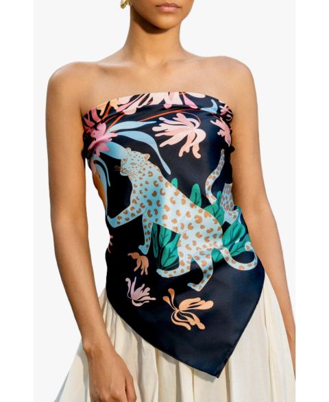 Jessie Zhao New York Double Sided Silk Scarf Night Jungle Gathering, цвет: Чёрный