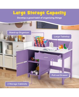 2-Pc MDF Ergonomic Desk Set with Drawer & Cabinet Storage