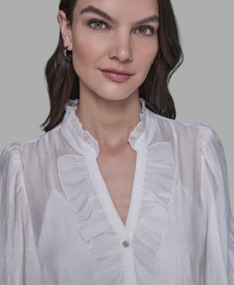 Women's V-Neck Ruffle Detail Top