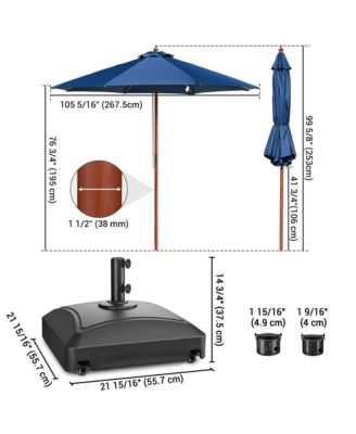 9ft Solid Wood Outdoor Patio Umbrella with Base Included Parasol Wheels Stand for Bistro Market Garden Deck Yard Poolside Navy