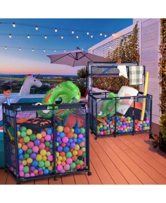 2 Pack Mesh Pool Toy Storage Bin Rolling Cart w/ Noodle Holder Organizer