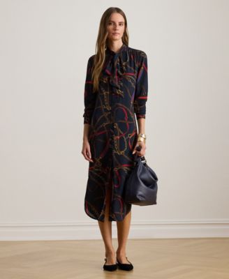 Lauren Ralph Lauren - Petite Print Georgette Tie-Neck Shirtdress