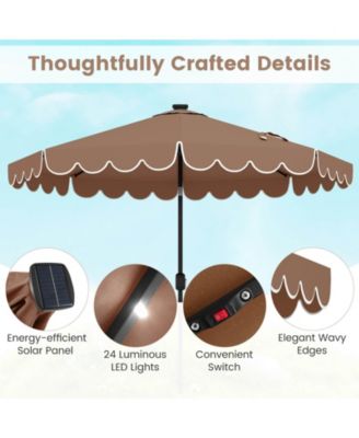 9.3 FT Solar Patio Umbrella Outdoor Market Sunshade with 24 LED Ruffles