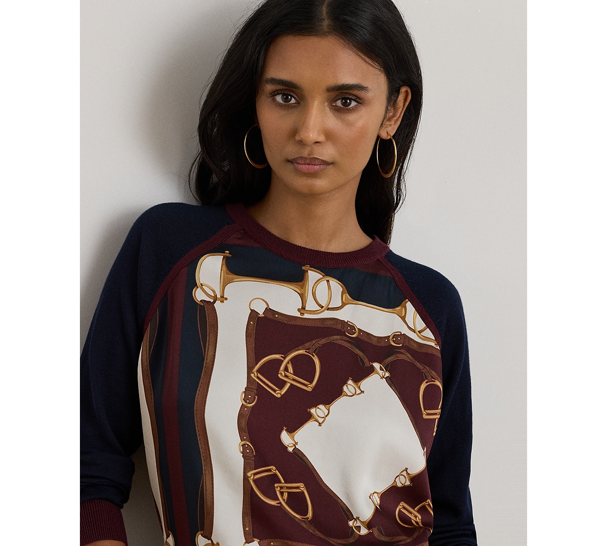 Ralph Lauren Petite Equestrian Print Sweater In Black