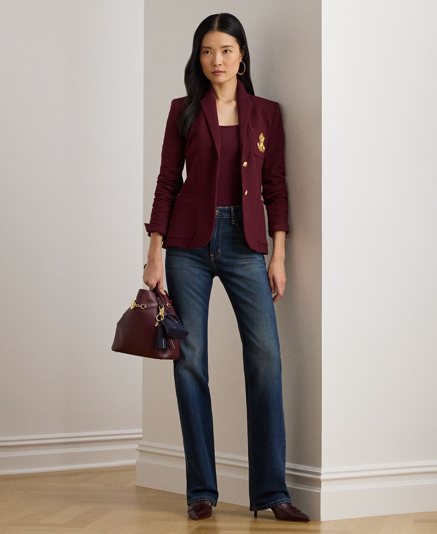 Женский пиджак Lauren Ralph Lauren Petite Bullion Jacquard Blazer, цвет: Тёмный гранатовый — фото 5