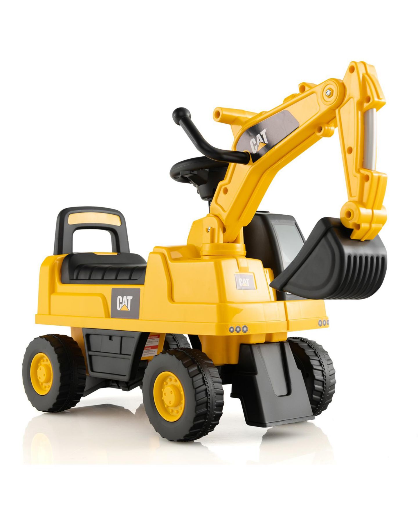 Детский экскаватор-каталка Costway Caterpillar с регулируемым ковшом, до 55 фунтов, цвет: Жёлтый — фото 1