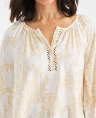 Petite Floral Printed Peasant Top, Macy's Exclusive