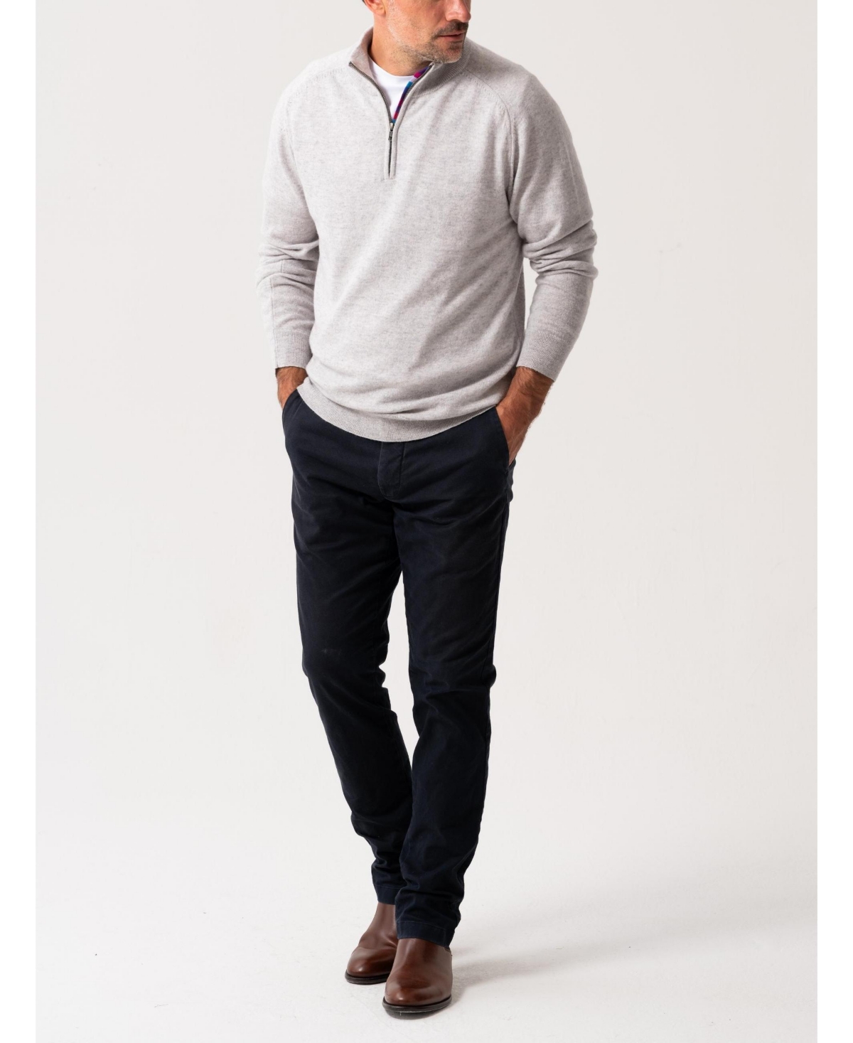 Koy Clothing Men's Navy Wool/Cashmere Qtr Zip Jumper