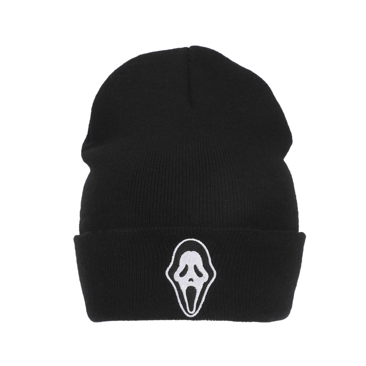 Men's Embroidered Face Logo On Black Cuff Beanie