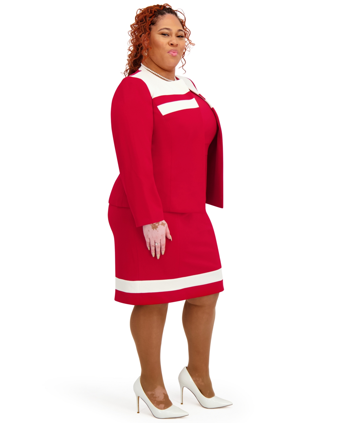 Kasper Women's Combo Yoke Long-sleeve Jacket, Regular And Plus Size In Red